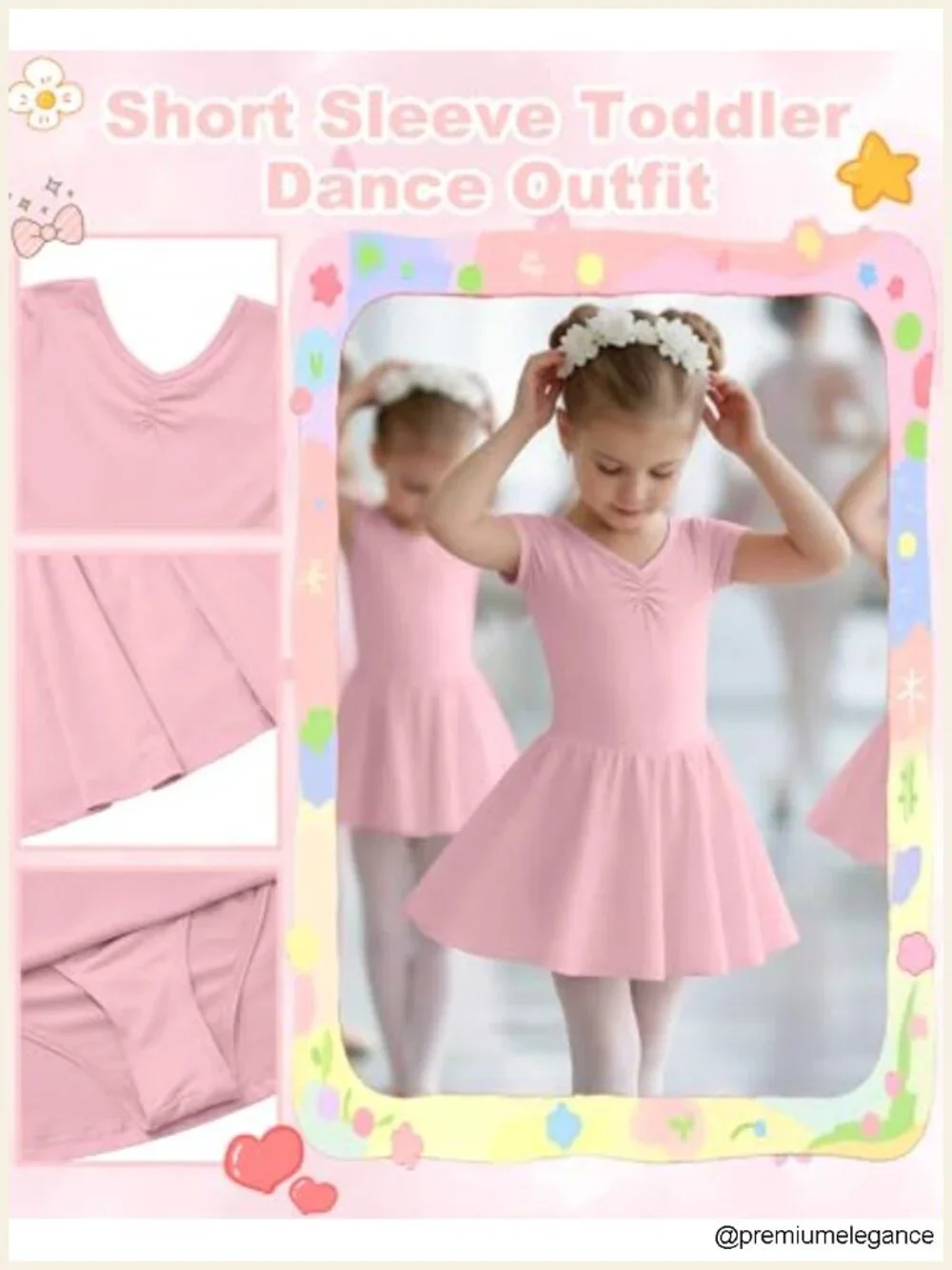 3 Pack Girls Ballet Leotards Short Sleeve V Neck Dance Dress Toddler Soft